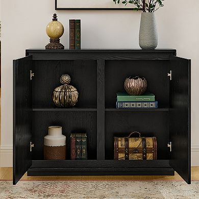 TEINIE 39" Mid-Century V-Shape Sideboard Cabinet Black with Outlet Holes