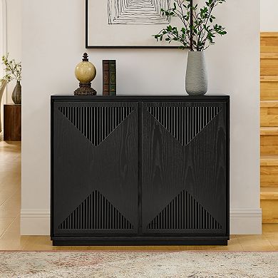 TEINIE 39" Mid-Century V-Shape Sideboard Cabinet Black with Outlet Holes