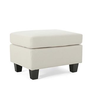 Contemporary Minimalist Beige Upholstered Ottoman, 23.5"x17.5"x16"