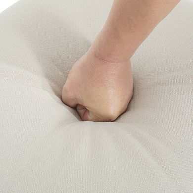 Contemporary Minimalist Beige Upholstered Ottoman, 23.5"x17.5"x16"