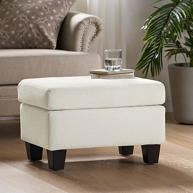 Contemporary Minimalist Beige Upholstered Ottoman, 23.5"x17.5"x16"