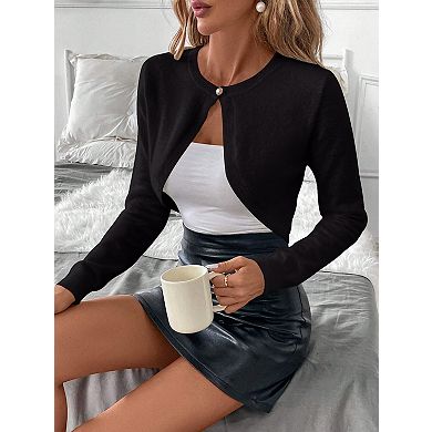 Women's Bolero Shrug Sweaters Open Front Long Sleeve Lightweight Cropped Knitted Cardigan Sweaters