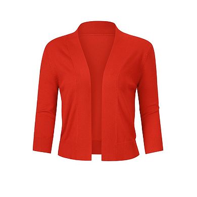 Women's Cropped Cardigan 3/4 Sleeve Open Front Shrug Casual Classic Solid Color sweater