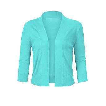 Women's Cropped Cardigan 3/4 Sleeve Open Front Shrug Casual Classic Solid Color sweater