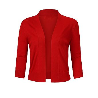 Women's Cropped Cardigan 3/4 Sleeve Open Front Shrug Casual Classic Solid Color sweater