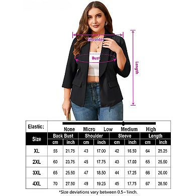 Women's Plus Size Blazer Open Front 3/4 Sleeve Cardigan Work Suit Casual Office Jacket