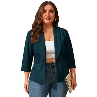 Women's Plus Size Blazer Open Front 3/4 Sleeve Cardigan Work Suit Casual Office Jacket