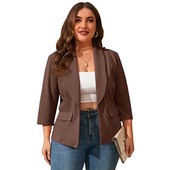 Women's Plus Size Blazer Open Front 3/4 Sleeve Cardigan Work Suit Casual Office Jacket