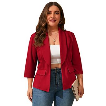 Women's Plus Size Blazer Open Front 3/4 Sleeve Cardigan Work Suit Casual Office Jacket
