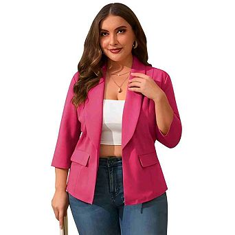 Women's Plus Size Blazer Open Front 3/4 Sleeve Cardigan Work Suit Casual Office Jacket