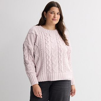 Juniors' Plus Size SO® Chenille Cable Knit Sweater Top