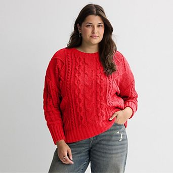 Juniors' Plus Size SO® Chenille Cable Knit Sweater Top