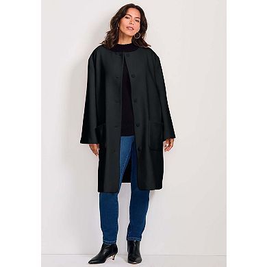 Avenue Women's Plus Size Detachable Fringe Scarf Coat