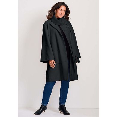 Avenue Women's Plus Size Detachable Fringe Scarf Coat