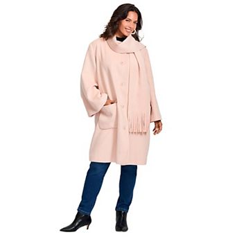 Avenue Women's Plus Size Detachable Fringe Scarf Coat