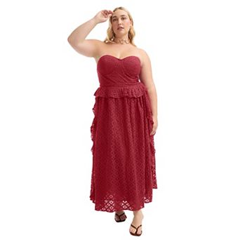 June + Vie Women's Plus Size Ruffled Peplum Corseted Midi Dress