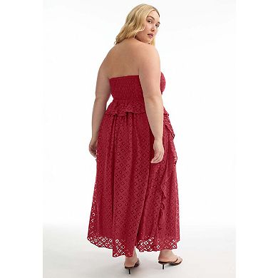 June & Vie Women's Plus Size Ruffled Peplum Corseted Midi Dress