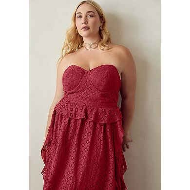 June & Vie Women's Plus Size Ruffled Peplum Corseted Midi Dress