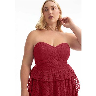 June & Vie Women's Plus Size Ruffled Peplum Corseted Midi Dress