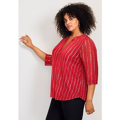 Avenue Women's Plus Size Split-Neck Foil Top
