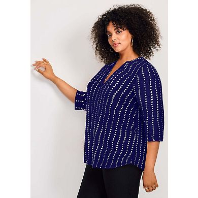 Avenue Women's Plus Size Split-Neck Foil Top