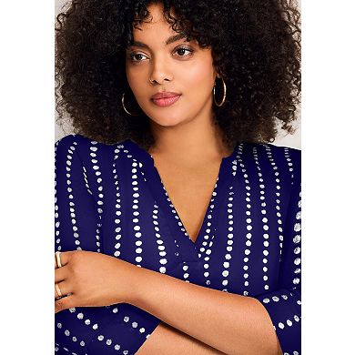 Avenue Women's Plus Size Split-Neck Foil Top