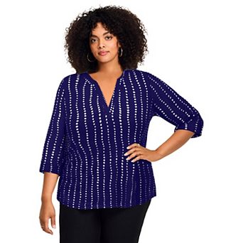 Avenue Women's Plus Size Split-Neck Foil Top