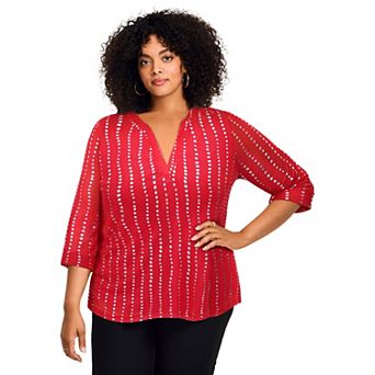 Avenue Women's Plus Size Split-Neck Foil Top