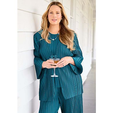Catherines Women's Plus Size Shiny Pleated Knit 3-Piece Pant Suit