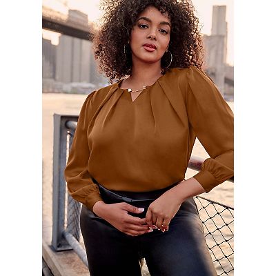 Avenue Women's Plus Size Chain Detail Satin Top
