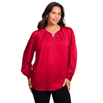 Avenue Women's Plus Size Chain Detail Satin Top