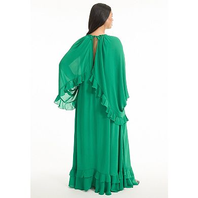 June & Vie Women's Plus Size Ruffled Chiffon Cape Maxi Dress