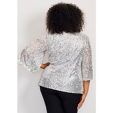 Avenue Women's Plus Size Faux Wrap Sequin Top