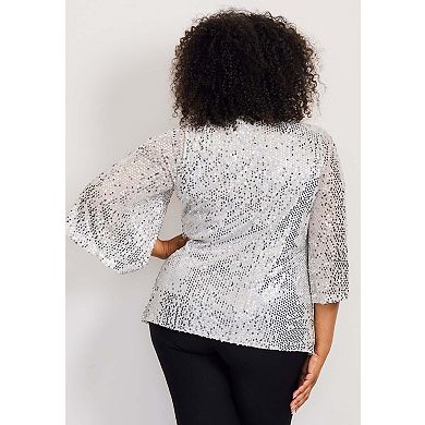 Avenue Women's Plus Size Faux Wrap Sequin Top