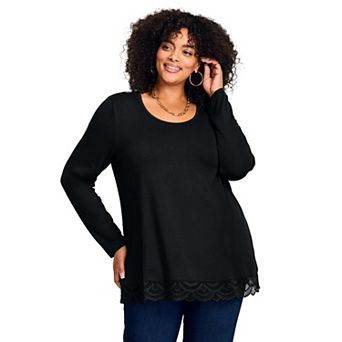 Avenue Women's Plus Size Lace Hem Crewneck Tunic