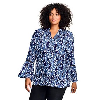 Avenue Women's Plus Size Button Front Poet Blouse