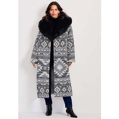 Avenue Women's Plus Size Faux Fur Trim Coat