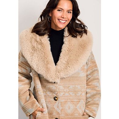 Avenue Women's Plus Size Faux Fur Trim Coat