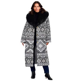 Avenue Women's Plus Size Faux Fur Trim Coat