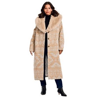 Avenue Women's Plus Size Faux Fur Trim Coat
