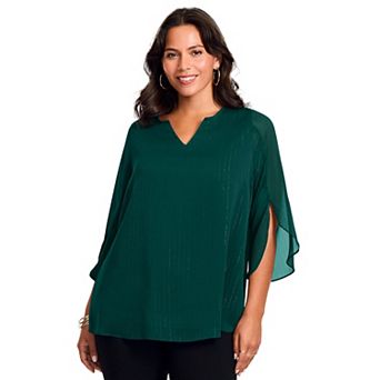 Avenue Women's Plus Size Lurex Stripe Tulip Sleeve Blouse