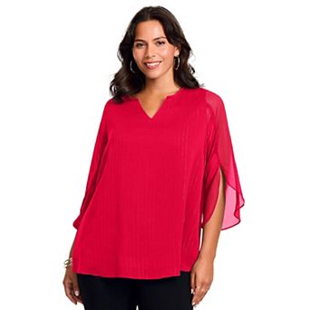 Avenue Women's Plus Size Lurex Stripe Tulip Sleeve Blouse