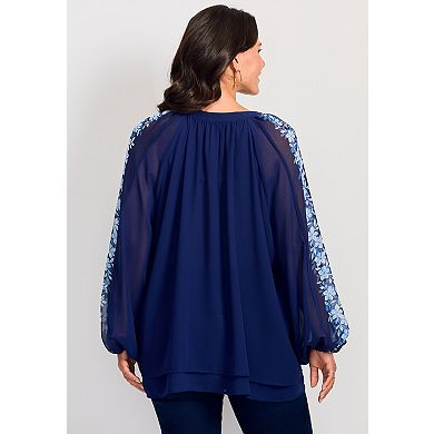 Avenue Women's Plus Size Double Layered Poet Blouse