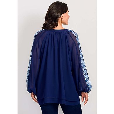 Avenue Women's Plus Size Double Layered Poet Blouse