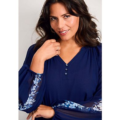 Avenue Women's Plus Size Double Layered Poet Blouse