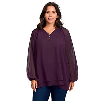 Avenue Women's Plus Size Double Layered Poet Blouse