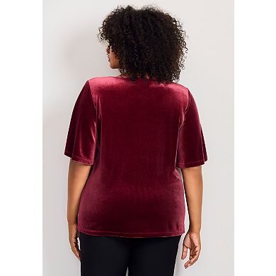 Avenue Women's Plus Size wrap Velour Sleeve Tee