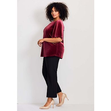 Avenue Women's Plus Size wrap Velour Sleeve Tee
