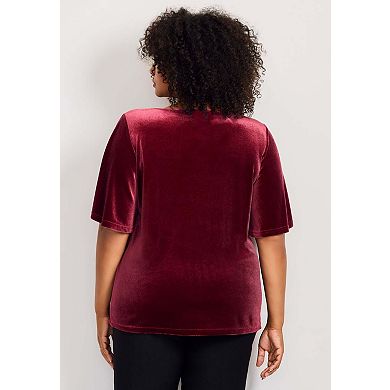 Avenue Women's Plus Size wrap Velour Sleeve Tee