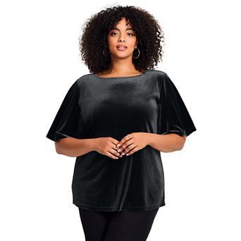Avenue Women's Plus Size wrap Velour Sleeve Tee
